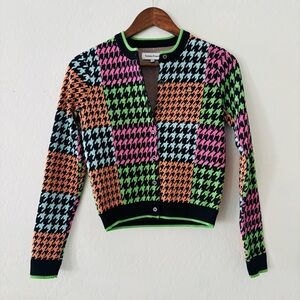 Teddy Fresh Colorful Vibrant Cotton Houndstooth Cardigan Size‎ XXS